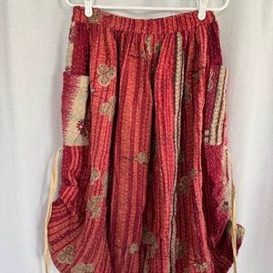 Kantha bohemian boho upcycled skirt with pockets and side cinching!